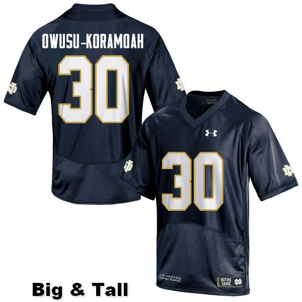 Men's NCAA Notre Dame Fighting Irish #30 Jeremiah Owusu-Koramoah Stitched College Under Armour Authentic Navy Big & Tall Football Jersey KG10F21AJ